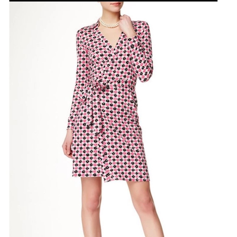 Diane von Furstenberg New Jeanne Two Geometric Pink Wrap Dress Silk Jersey 4